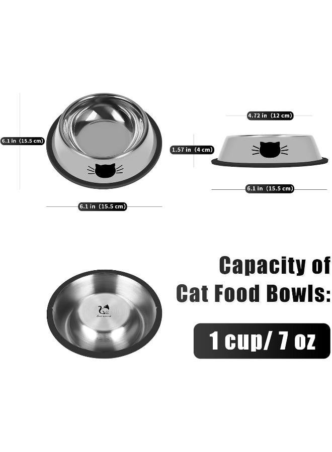Cat Dog Bowls, Stainless Steel Non-Skid Rubber Base Bowls for Small Pets Puppy Kitten Rabbit Cat Dog, Easy to Clean Durable Cat Dish for Food and Water - Grey - Image 4