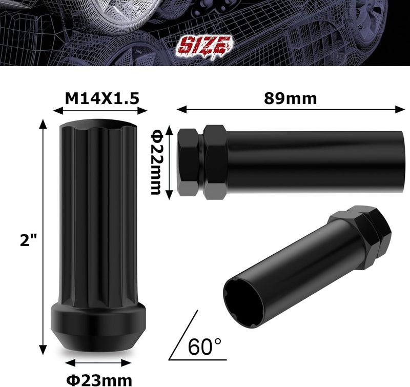 Richeer 24x Black M14x1.5 Lug Nut Set - Image 2