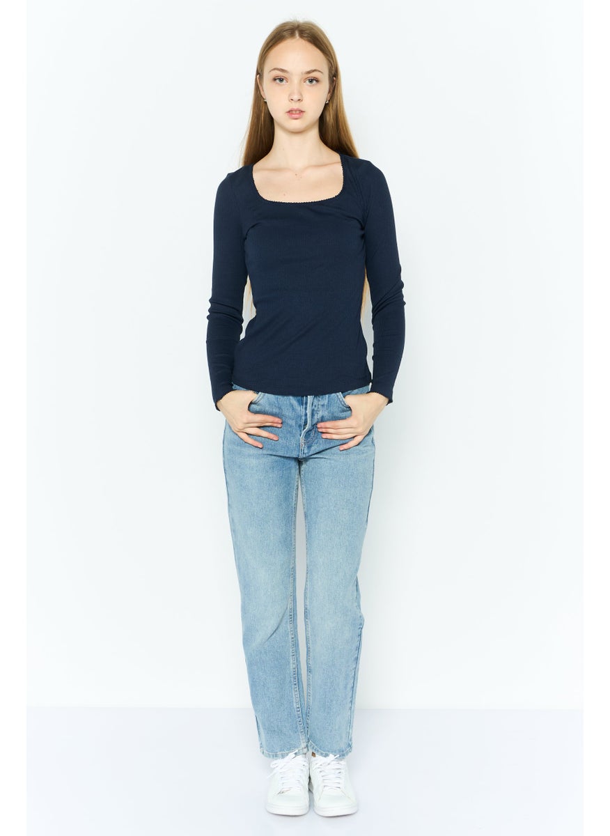 Women Square Neck Long Sleeve Textured Top, Navy - pzsku/Z05474224E678E086E302Z/45/_/1737642174/cee285bc-2ce9-42c2-bdc0-30af0ac88aa2