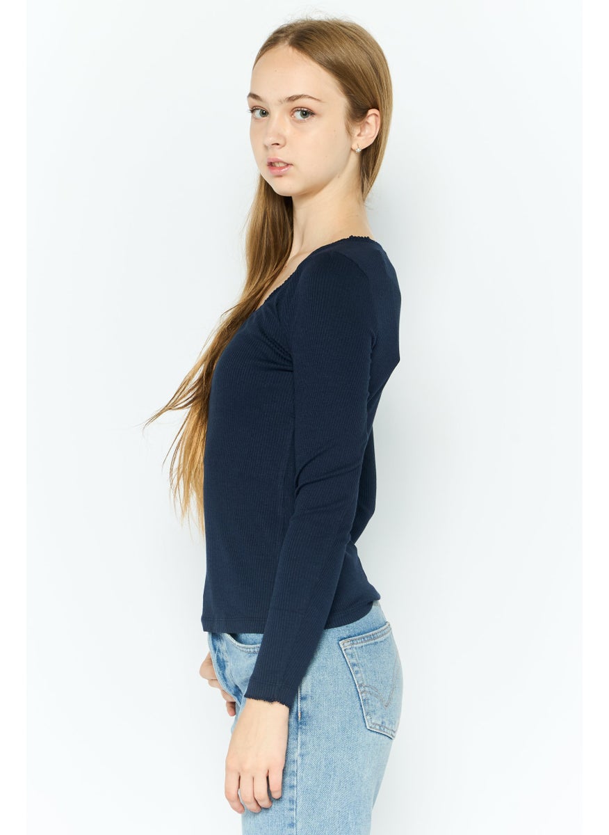 Women Square Neck Long Sleeve Textured Top, Navy - pzsku/Z05474224E678E086E302Z/45/_/1737642176/4859aa2a-9c69-4685-a7b0-29da91b87bae