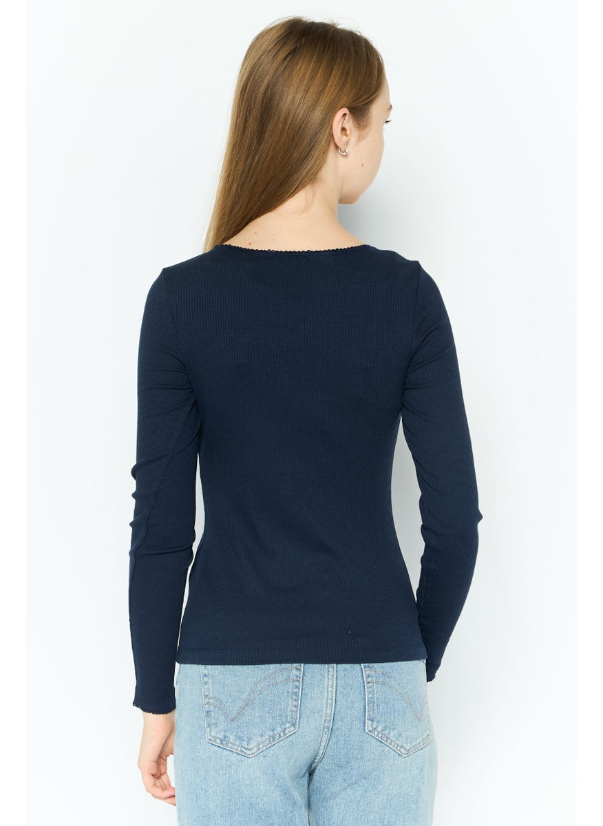 Women Square Neck Long Sleeve Textured Top, Navy - pzsku/Z05474224E678E086E302Z/45/_/1737642176/9071d0be-33c3-4bb8-8c57-021f51bcbf4f