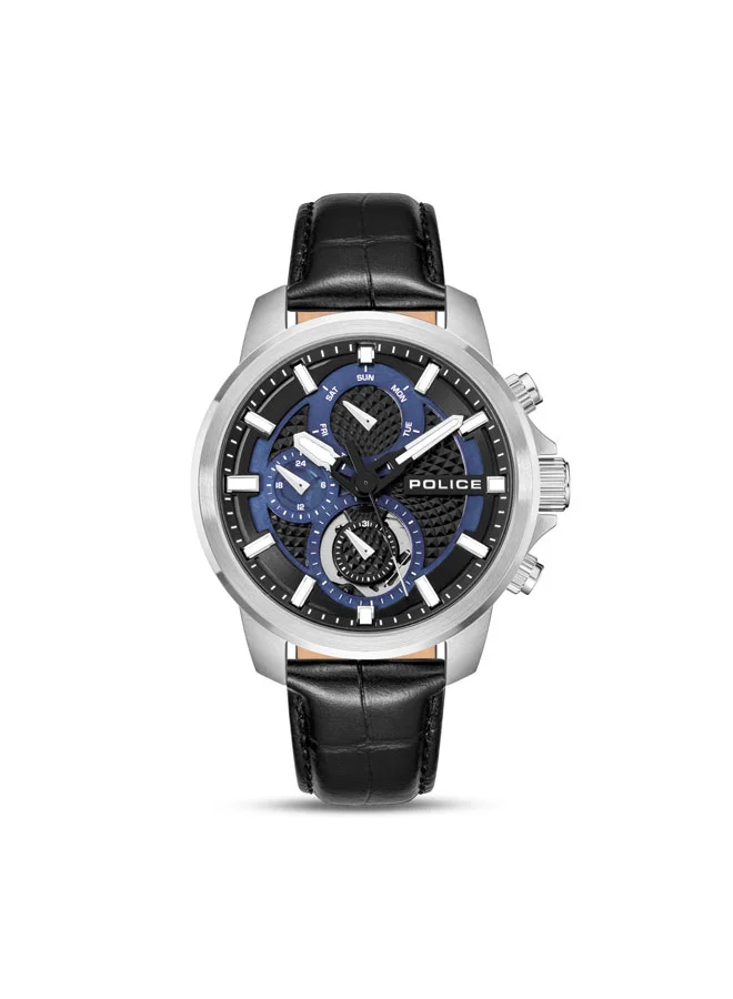 بوليس Newport Men's 43mm Multifunction Watch with Black Dial & Leather Strap