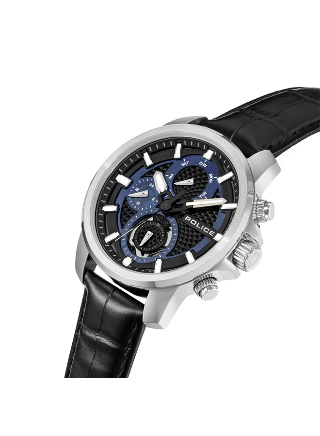بوليس Newport Men's 43mm Multifunction Watch with Black Dial & Leather Strap