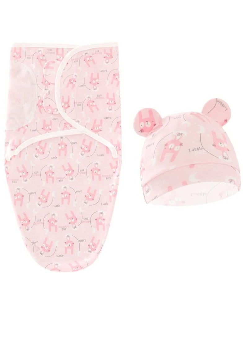 3 PCS Baby Swaddle Wrap, Newborn Swaddle Blanket Wrap with Hat Set, 0-3 Months 100% Breathable Cotton Swaddlers Sleep Sack with Adjustable Wings