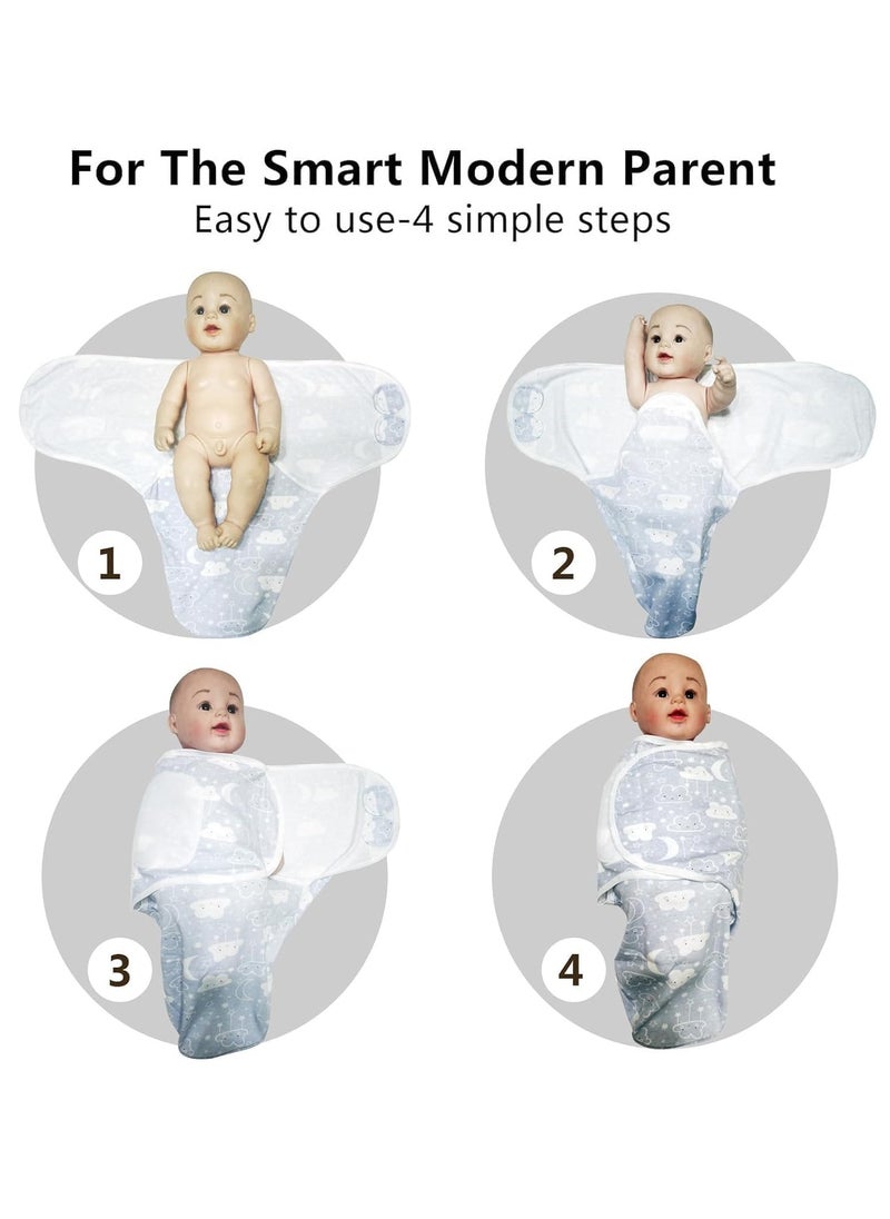 3 PCS Baby Swaddle Wrap, Newborn Swaddle Blanket Wrap with Hat Set, 0-3 Months 100% Breathable Cotton Swaddlers Sleep Sack with Adjustable Wings