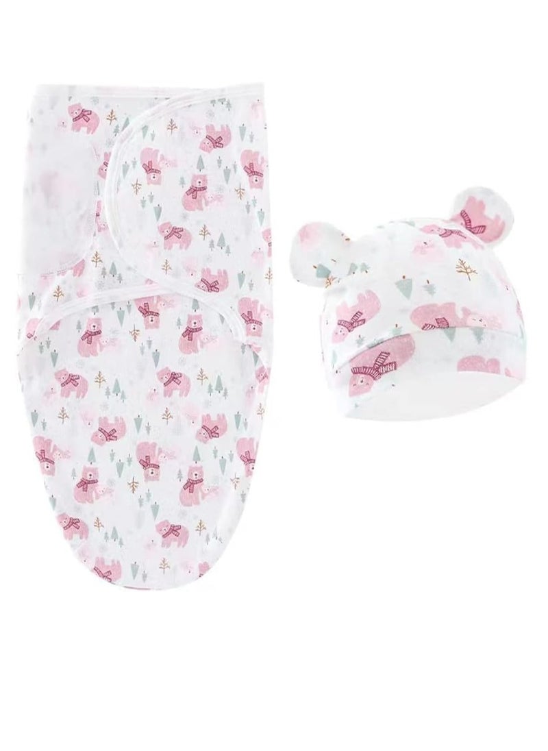 3 PCS Baby Swaddle Wrap, Newborn Swaddle Blanket Wrap with Hat Set, 0-3 Months 100% Breathable Cotton Swaddlers Sleep Sack with Adjustable Wings
