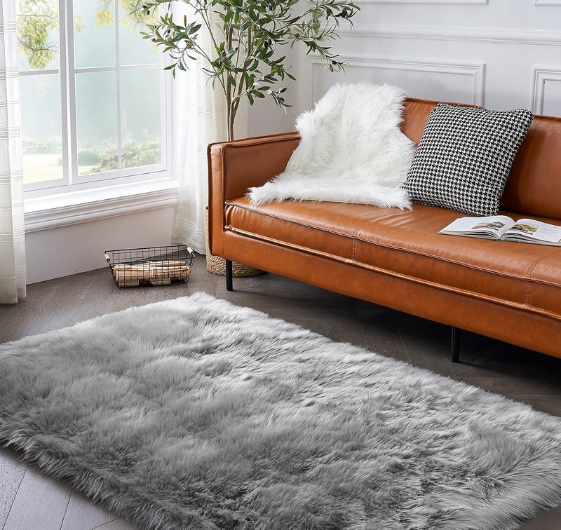 Ciicool Faux Fur Rug Grey Fluffy Area Rugs for Bedroom, Thick Fuzzy Shag Rug Furry Bedside Nursery Rug for Living Room Plush Indoor Floor Carpet for Kids Room Teen Dorm, 3x5 ft - Image 3