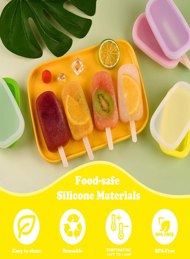Sakolla 4 Pcs Silicone Popsicle Molds with Lid & 50 Pcs Wooden Popsicle Sticks, Stackable Classic Oval Ice Cream Molds for Homemade Ice Pop, Cakesicles, Freezer Yogurt and Fruit Juice (Multicolor) - Image 2