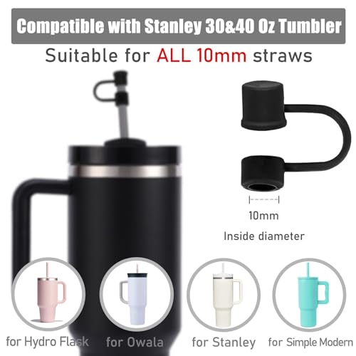CEDIDJAC 6PCS Silicone Straw Covers Cap Compatible with Stanley Cup 30-40 oz Tumbler with Handle 10mm Straw Toppers，Dust-Proof Reusable Straw Cover for Stanley Cup Accessories (Black) - Image 4