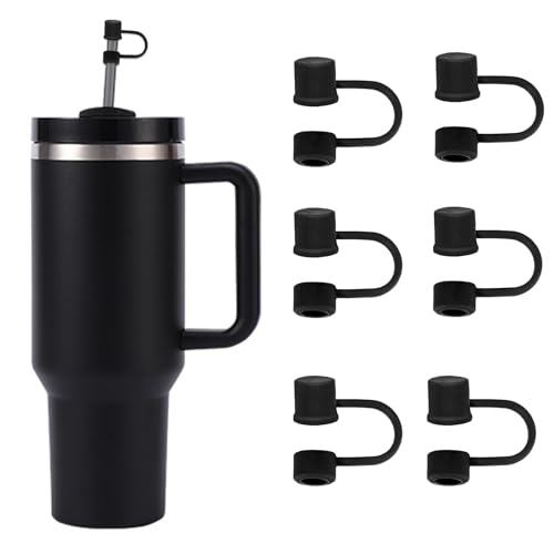 CEDIDJAC 6PCS Silicone Straw Covers Cap Compatible with Stanley Cup 30-40 oz Tumbler with Handle 10mm Straw Toppers，Dust-Proof Reusable Straw Cover for Stanley Cup Accessories (Black) - Image 1