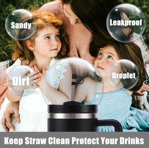 CEDIDJAC 6PCS Silicone Straw Covers Cap Compatible with Stanley Cup 30-40 oz Tumbler with Handle 10mm Straw Toppers，Dust-Proof Reusable Straw Cover for Stanley Cup Accessories (Black) - Image 5