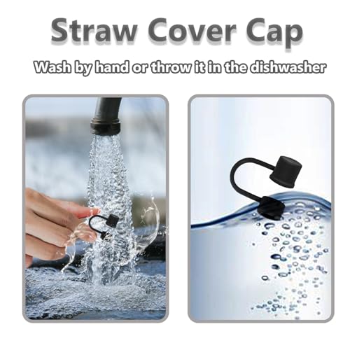 CEDIDJAC 6PCS Silicone Straw Covers Cap Compatible with Stanley Cup 30-40 oz Tumbler with Handle 10mm Straw Toppers，Dust-Proof Reusable Straw Cover for Stanley Cup Accessories (Black) - Image 2