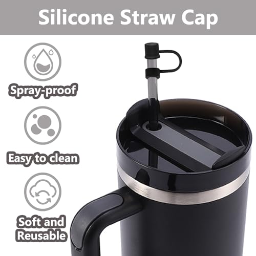 CEDIDJAC 6PCS Silicone Straw Covers Cap Compatible with Stanley Cup 30-40 oz Tumbler with Handle 10mm Straw Toppers，Dust-Proof Reusable Straw Cover for Stanley Cup Accessories (Black) - Image 3