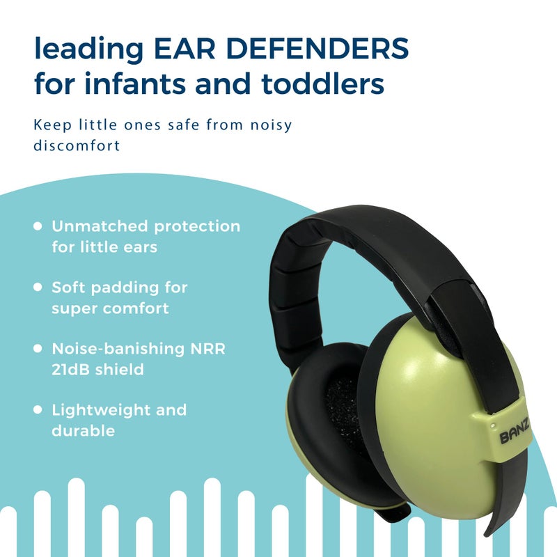 Banz Baby Banz Earmuffs Infant Hearing Protection â€“ Ages 0-2+ Years â€“ THE BEST EARMUFFS FOR BABIES & TODDLERS â€“ Industry Leading Noise Reduction Rating â€“ Soft & Comfortable â€“ Baby Ear Protection Leaf Green - Image 3