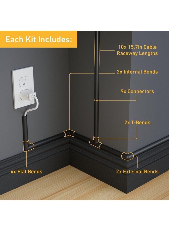 D-Line 157in Cord Hider Kit, Patented Cable Cover, Hide Wires on Wall, Channel for TV Mount Cords, Raceway Wire Hiders, Paintable, Adhesive, Half Round, 10x 0.78in W x 0.39in H x 15.7in L, Black