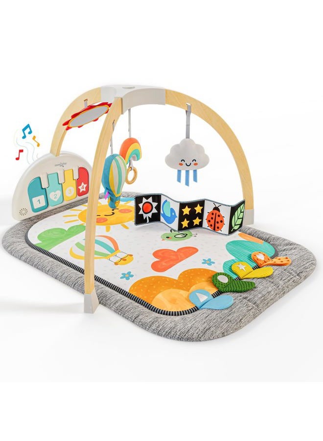 Move2Play , Montessori Inspired Wooden Kick & Play Baby Gym | Musical Piano | Thick + Soft Floor Mat | Tummy Time Activity Center | Play Mat for Newborns & Infants | Toys for Ages 0-6+ Months (Sky) - Image 1