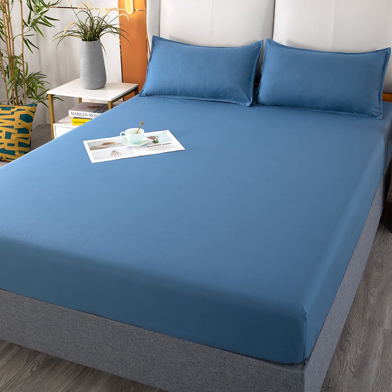 Solid Color Bedspread Elastic Fitted Bed Skirt Set Navy blue 