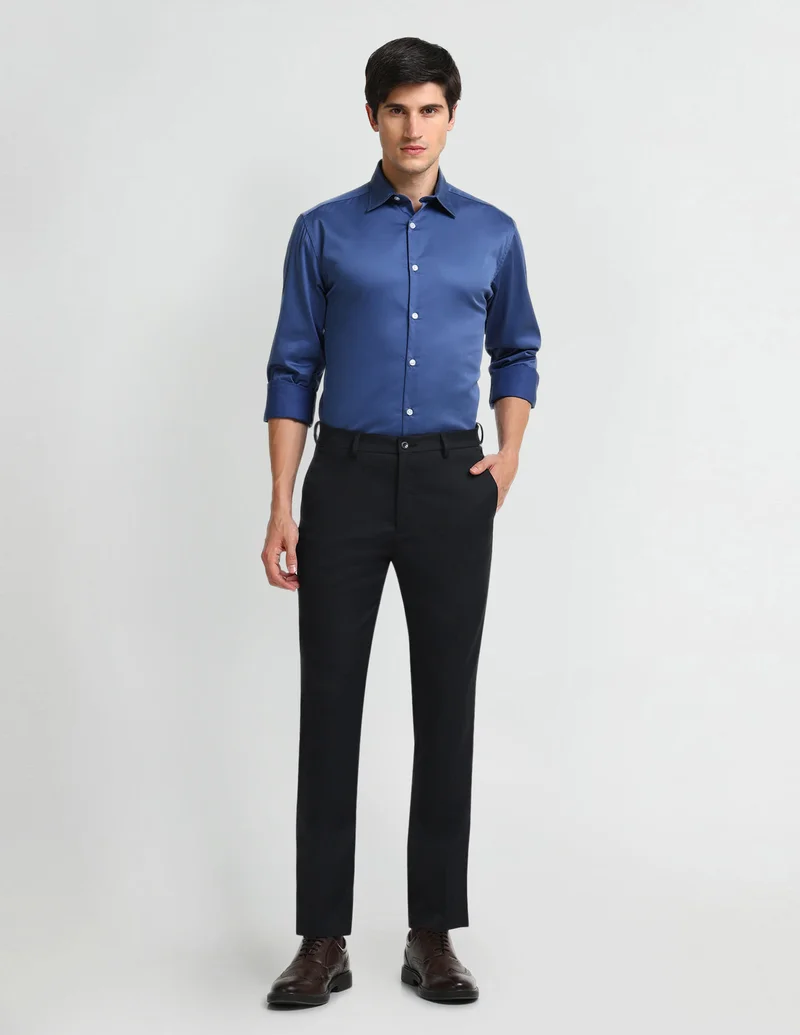Arrow Navy Smart Flex Super Slim Fit Trousers for Men | Best Price UAE