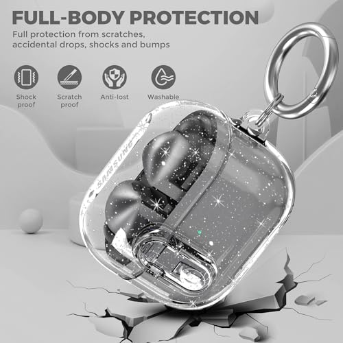 OTOPO Compatible with Samsung Galaxy Bud 3 Pro Case/Buds3/Buds 3 FE Case Clear Lock Clip with Cleaner Kit, Transparent TPU Galaxy Buds Pro 3 Protective Cover Men Women with Carabiner, Glitter Clear - Image 3
