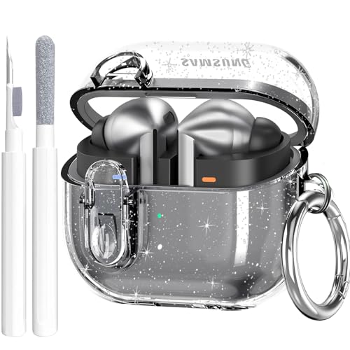 OTOPO Compatible with Samsung Galaxy Bud 3 Pro Case/Buds3/Buds 3 FE Case Clear Lock Clip with Cleaner Kit, Transparent TPU Galaxy Buds Pro 3 Protective Cover Men Women with Carabiner, Glitter Clear - Image 1