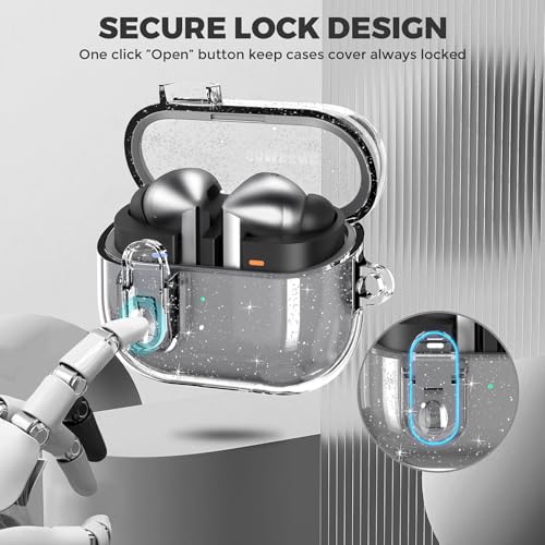 OTOPO Compatible with Samsung Galaxy Bud 3 Pro Case/Buds3/Buds 3 FE Case Clear Lock Clip with Cleaner Kit, Transparent TPU Galaxy Buds Pro 3 Protective Cover Men Women with Carabiner, Glitter Clear - Image 2