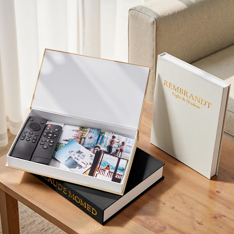JARLINK Aesthetic Decorative Books, Set of 3 Linen Faux Books for Coffee Table, Bookshelf or Mantle Decor, Stylish Book Storage Boxes for Home Decor, Photo Organization, and Keepsake Storage, Black - Image 4