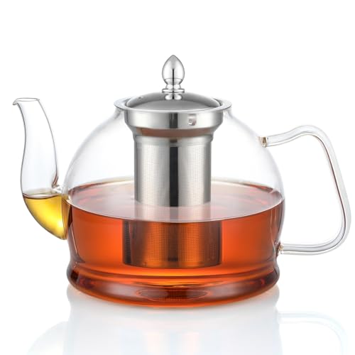 HIWARE 1500ml Glass Teapot with Removable Infuser, Stovetop Safe Tea Kettle, Blooming and Loose Leaf Tea Maker Set - Image 1