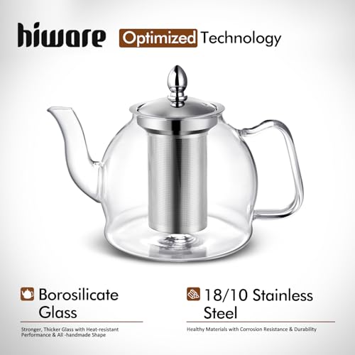 HIWARE 1500ml Glass Teapot with Removable Infuser, Stovetop Safe Tea Kettle, Blooming and Loose Leaf Tea Maker Set - Image 2
