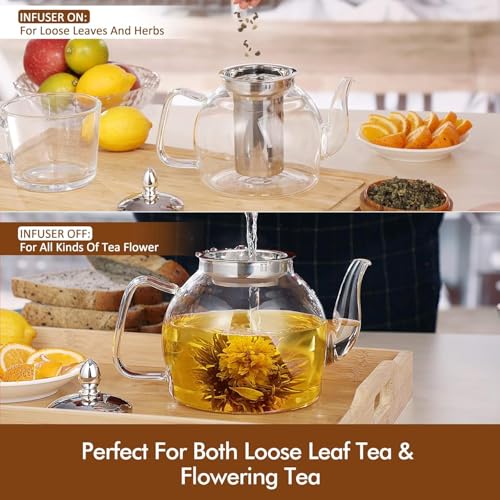 HIWARE 1500ml Glass Teapot with Removable Infuser, Stovetop Safe Tea Kettle, Blooming and Loose Leaf Tea Maker Set - Image 5