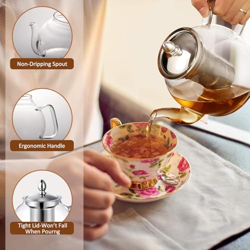 HIWARE 1500ml Glass Teapot with Removable Infuser, Stovetop Safe Tea Kettle, Blooming and Loose Leaf Tea Maker Set - Image 3