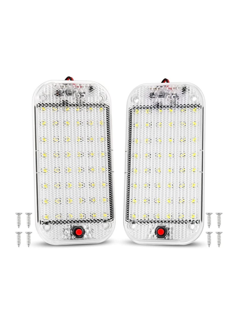 MUNTAQI LED Interior Light, 2PCS 10W 48 LED Universal Bright Interior Light with ON/OFF Switch, for 12V-85V Car Van Truck Lorry Camper Boat Caravan Motorhome Dome Ceiling Light, Ultra-thin Bright Crystal - Image 1