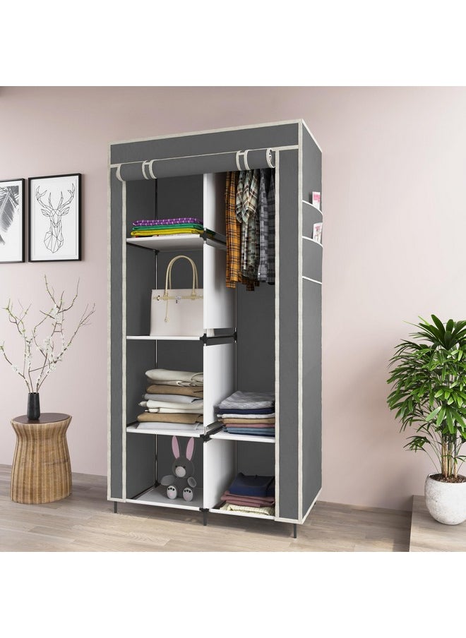 GTC GTC® 4+2 Layer Collapsible Wardrobe for Clothes with Side Pocket 7800-1 (Non Woven Fabric, 84x42.5x166CM, Grey)  - Image 1