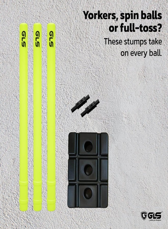 GLS Cricket Stumps with Stand Cricket Kit Plastic Wickets for Cricket Ground, Match, Tournament Stump with Stand & Bails- Neon -Plastic Wickets Set - Image 3