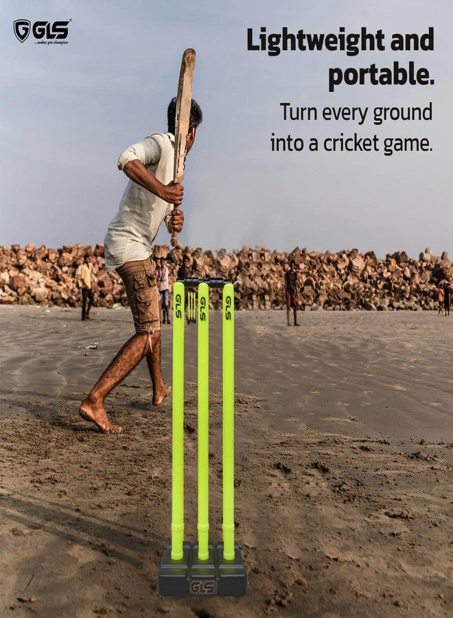 GLS Cricket Stumps with Stand Cricket Kit Plastic Wickets for Cricket Ground, Match, Tournament Stump with Stand & Bails- Neon -Plastic Wickets Set - Image 5