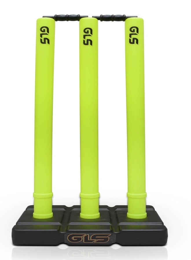 GLS Cricket Stumps with Stand Cricket Kit Plastic Wickets for Cricket Ground, Match, Tournament Stump with Stand & Bails- Neon -Plastic Wickets Set - Image 1