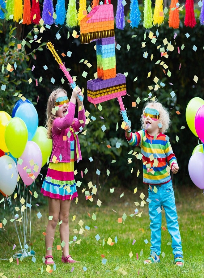 Harrycle Rainbow Number Pinata for Girls Boys Birthday Foil Number Pinata with Blindfold Stick Confetti for Kids Birthday Anniversary Tie Dye Groovy Party Supplies Decorations Favors (Number 1) - Image 4