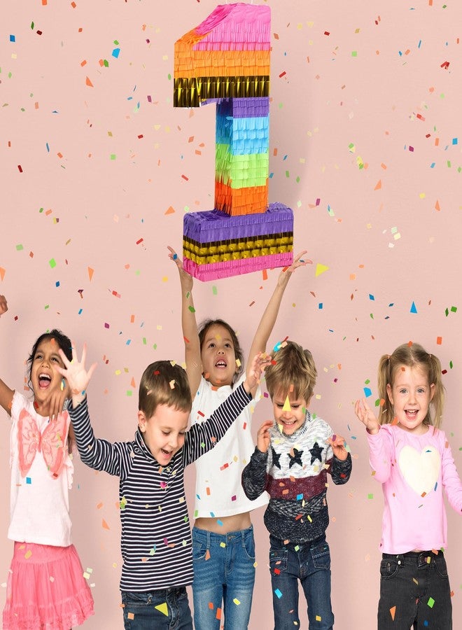 Harrycle Rainbow Number Pinata for Girls Boys Birthday Foil Number Pinata with Blindfold Stick Confetti for Kids Birthday Anniversary Tie Dye Groovy Party Supplies Decorations Favors (Number 1) - Image 5