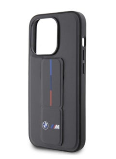 BMW iPhone 15 Pro Max Case Leather Gripstand Back Cover with Hot M Stamp / Easy Snap-On / Slim Profile - Gray  - Image 1