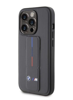 BMW iPhone 15 Pro Max Case Leather Gripstand Back Cover with Hot M Stamp / Easy Snap-On / Slim Profile - Gray  - Image 2