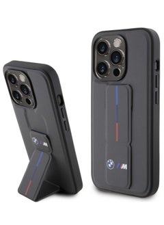 BMW iPhone 15 Pro Max Case Leather Gripstand Back Cover with Hot M Stamp / Easy Snap-On / Slim Profile - Gray  - Image 5