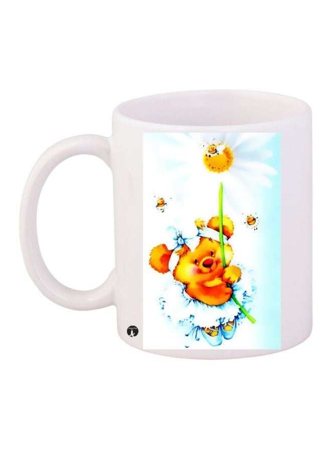 RYN Teddy Bear Printed Coffee Mug White/Blue/Yellow 11ounce