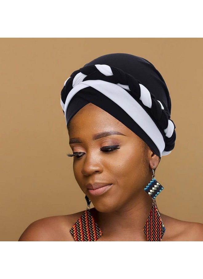 Woeoe - African Turban India'S Hat Black Stretch Braid Head Wrap For Women - Image 1