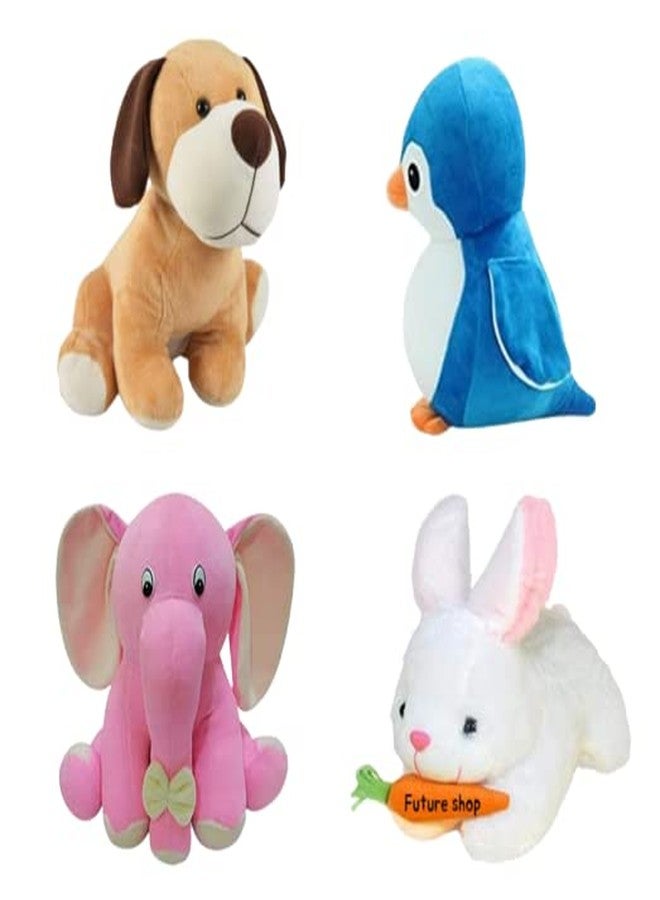 Future Shop Pack of 4 Soft Toys Combo Set - Appu Elephant (25 cm), Penguin (20 cm), White Rabbit (28 cm), Sitting Dog (25 cm) - Perfect for Kids Gifts - Image 1