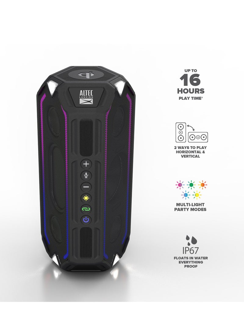 Altec Lansing - HydraBoom Wireless Portable Bluetooth Speakers, USB Type-C Rechargeable, 100-foot wireless range, Stereo Speaker with LED Lights, IP67 Floats in Water, Voice Assistant,16 Hour Playtime, Black - Image 1
