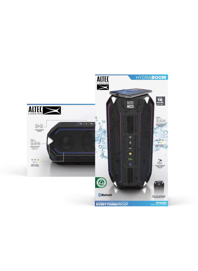 Altec Lansing - HydraBoom Wireless Portable Bluetooth Speakers, USB Type-C Rechargeable, 100-foot wireless range, Stereo Speaker with LED Lights, IP67 Floats in Water, Voice Assistant,16 Hour Playtime, Black - Image 1
