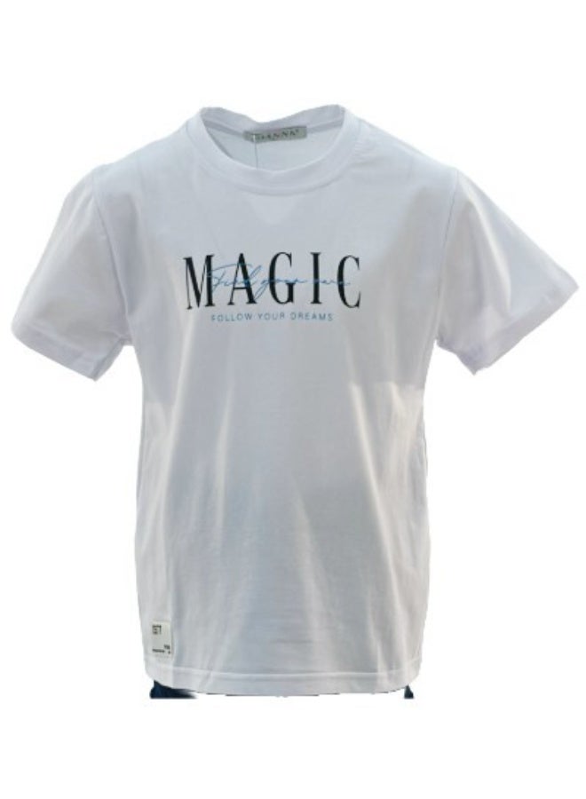 JOANNA JOANNA 23KY314B Boy's Magic Print Round Neck Short Sleeve T-Shirt - White - Image 1