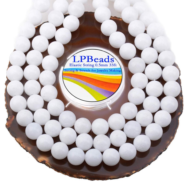 LPBeads 80Pcs Polished 10mm Round Natural Alabaster Gemstone Loose Beads with Stretch Cord for Jewelry Making Bracelets