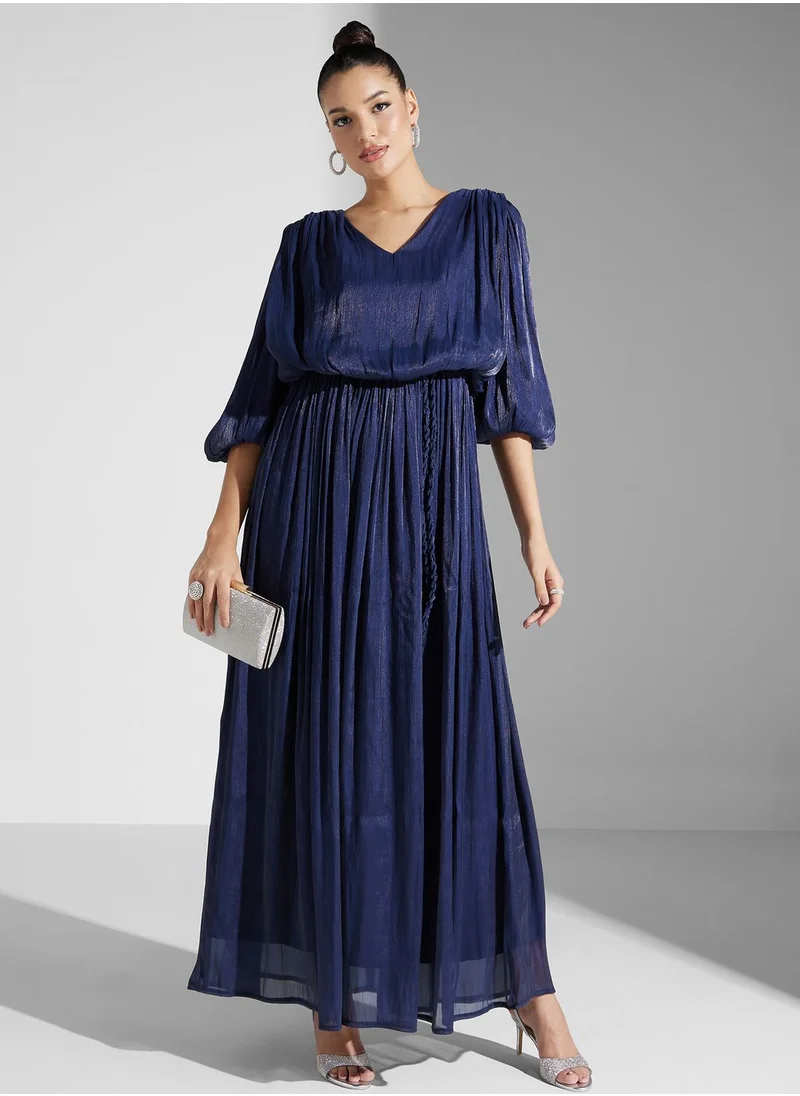 Iyra V-Neck Balloon Sleeve Tiered Dress