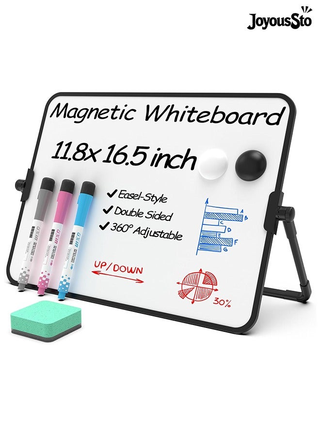 JoyousSto Double Sided Magnetic Desktop Whiteboard 11.81*16.54in(30x42cm)  Dry Erase Small White Board with Stand A3 Mini Whiteboard with Stand Desk Stable Meeting Notebook for Noting Working Memo School Home Business Office - Image 1