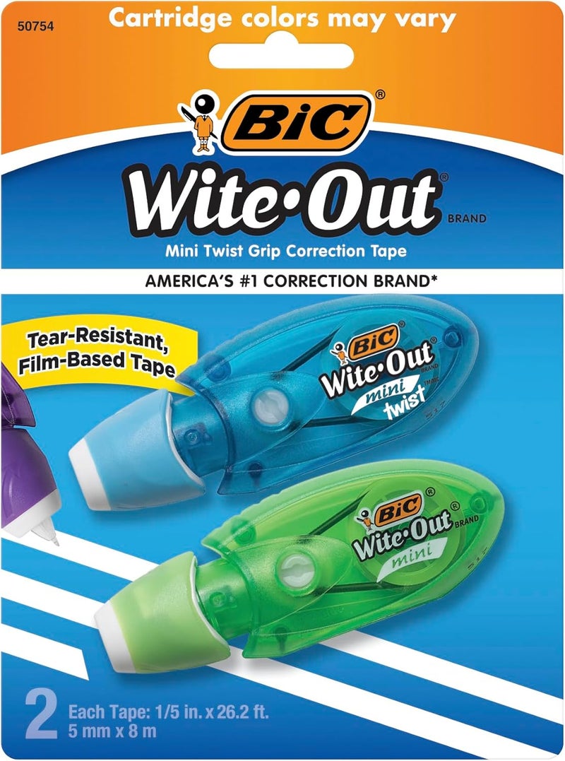 BIC Wite-Out Brand Mini Twist Correction Tape - 2 Count, 26.2 Feet Each, Tear-Resistant Film-Based Tape for Fast and Clean Corrections - Image 3